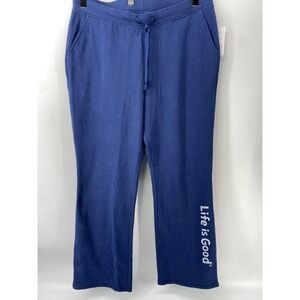 Life Is Good Sweatpants Womens XL Fleece Lounge Blue Logo Relaxed Cozy Soft NWT